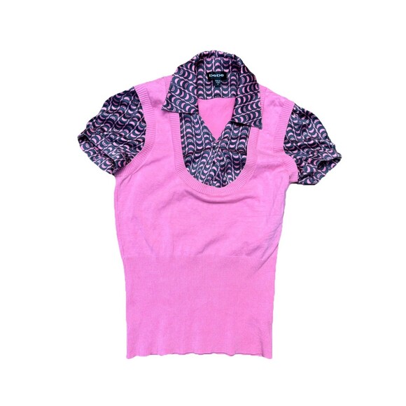 Y2K Bebe Geometric Silk Sweater Top Pink Office Siren Preppy Medium GUC - Picture 7 of 8